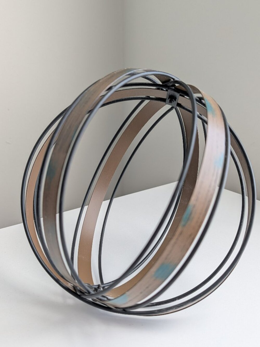 Metal Decor Orb Ball Brown Black Blue Flecks 7.5"
